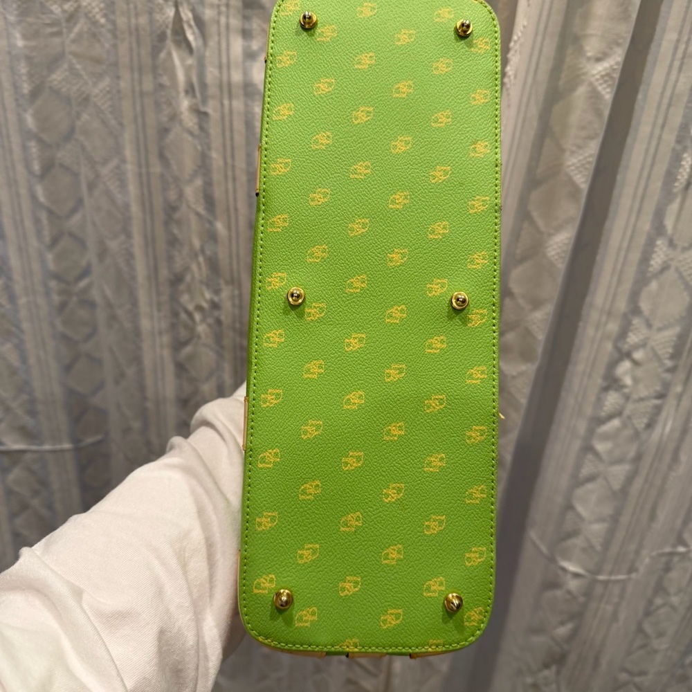 Y2K Dooney & Bourke Pastel Green & Yellow Leather Trim East West Shoulder Bag - Picture 7 of 11